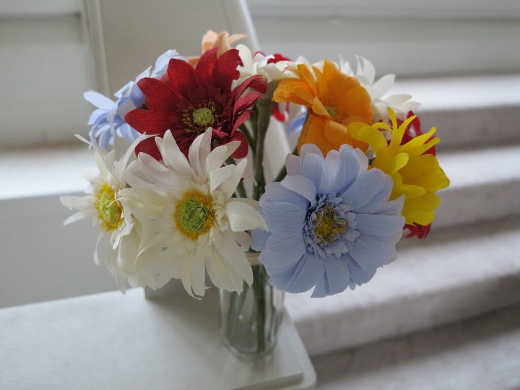 Handmade Crepe Paper Gerbera Daisy Mini Arrangement Etsy UK