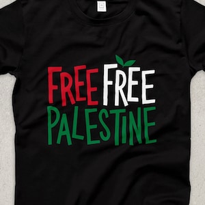 Free Free Palestine Black Ringspun T-SHIRT / BDS / Solidarity / Politics / Peace / Olive Branch