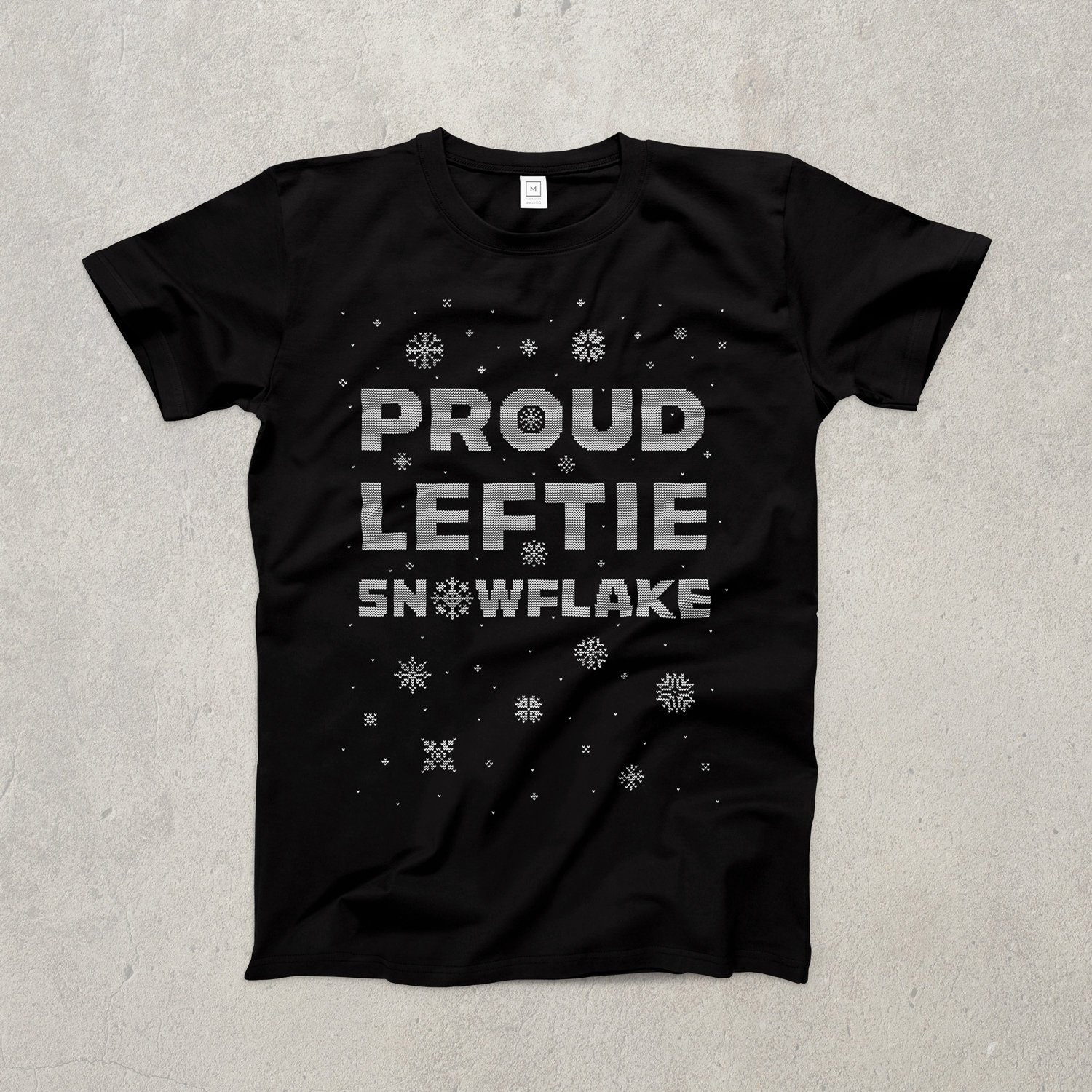 Image of Proud Leftie Snowflake Ringspun T-Shirt/Politics Christmas Ugly Sweater Left Wing
