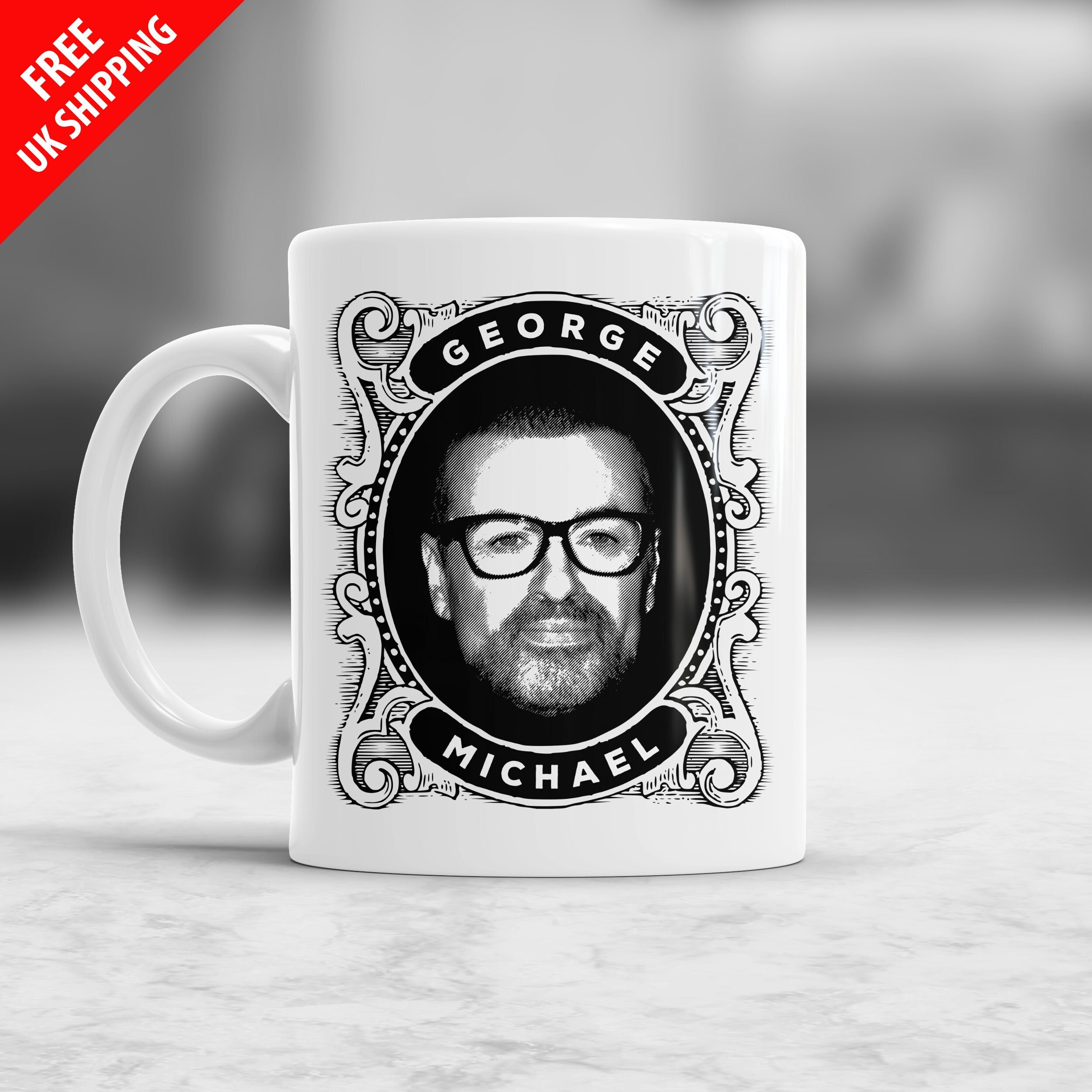 George Michael RIP Kaffeetasse Mit Untersetzer – Keramik, 325 Ml, Spülmaschinenfest – Inkl. Holzuntersetzer