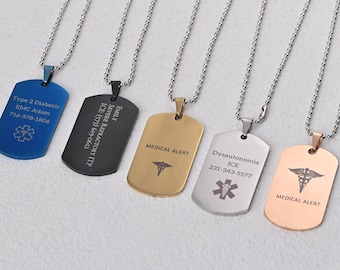 Personalized Medical ID Necklace  Dog Tag Necklace,Diabetes Medical Alert Necklaces for Women Autism Medical Prescription Necklace