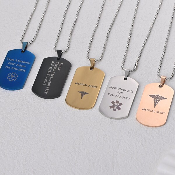 Personalized Medical ID Necklace  Dog Tag Necklace,Diabetes Medical Alert Necklaces for Women Autism Medical Prescription Necklace