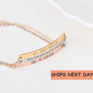 Personalized Adjustable Bracelet•Coordinate Engraved•Roman numeral bracelet•Custom Name Bracelet•Graduation Gift• Mother's Day gifts