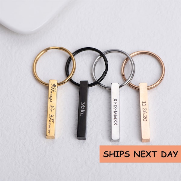 Customized 3D Vertical Bar Keychain, Personalized  Keychain Engraved Name Symbol Music Code Keychain Pendant Jewelry Gift 35*5*5MM