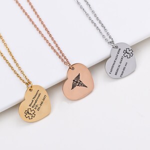 Personalized Medical ID Necklace Diabetes Medical Alert Necklaces for Women Autism Medical Prescription Necklace for Medical Jewelry