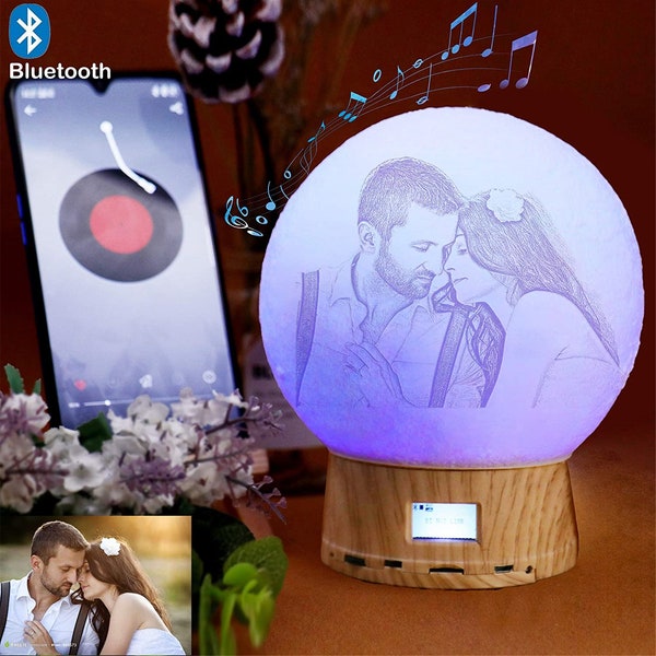 Lámpara de luna Bluetooth personalizada Impresión 3D RGB Led Moon Light con soporte USB Carga Luna Lámpara Regalos de Navidad