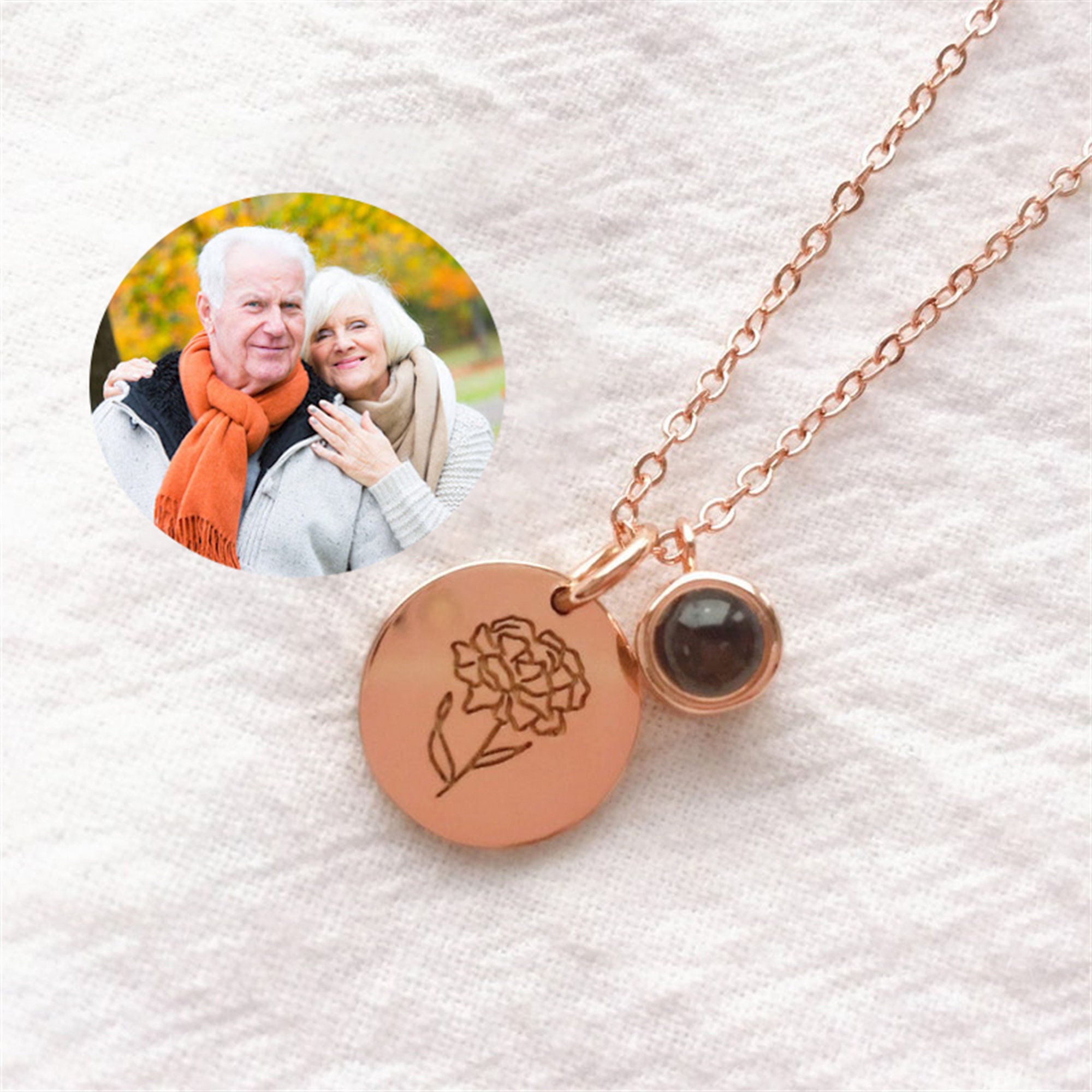 Birthday flower projection necklace,custom photo necklace,custom jewe…