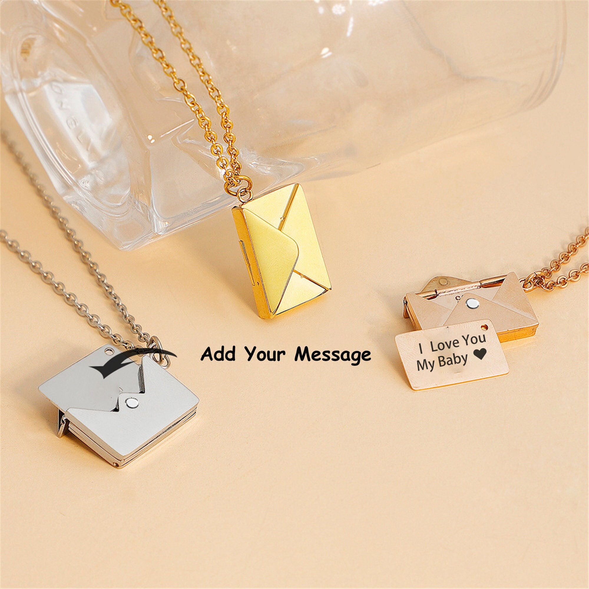 Personalized Custom 3D Envelope necklace,Bridesmaids Special Message …