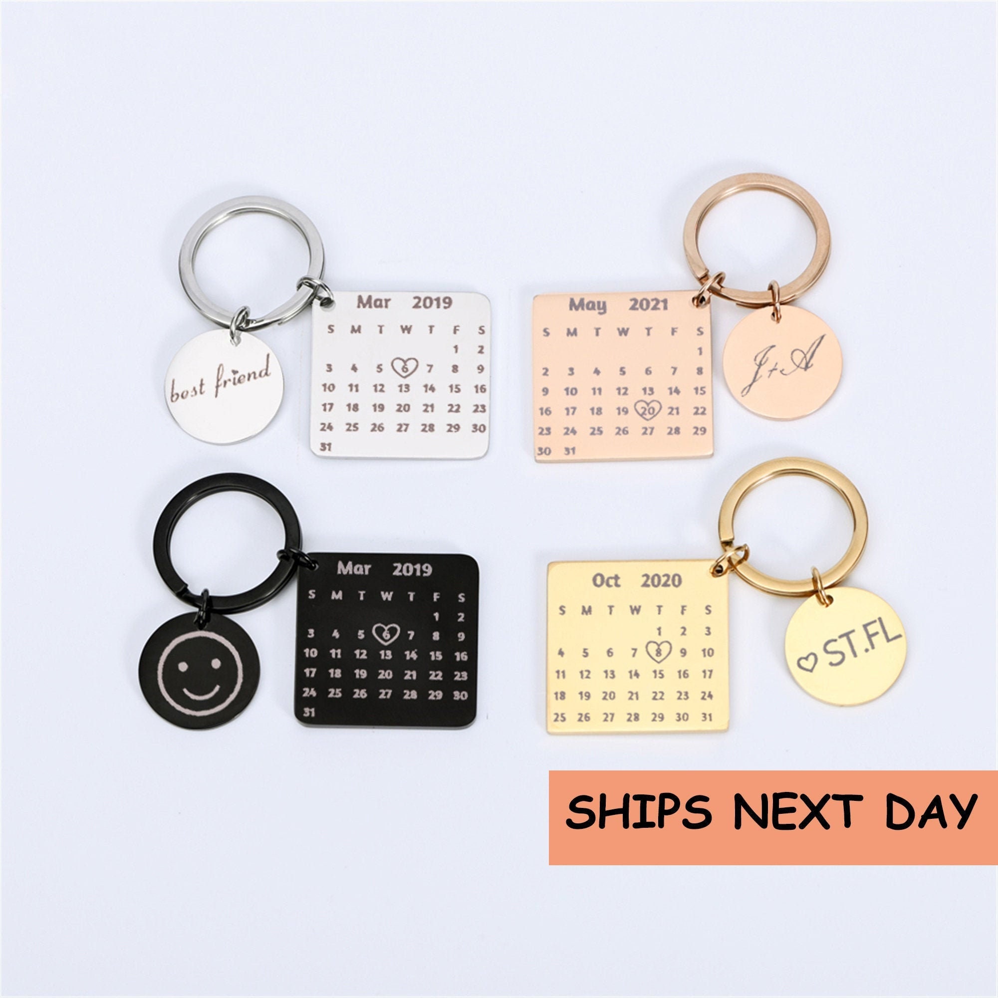 Custom Calendar Keychain • Save The Date Keychain • Wedding Date Pend…