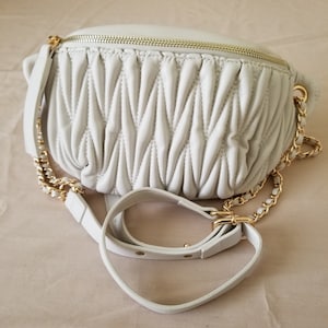 Ivory Quilted Faux Leather Shoulder Crossbody Purse With Adjustable Strap