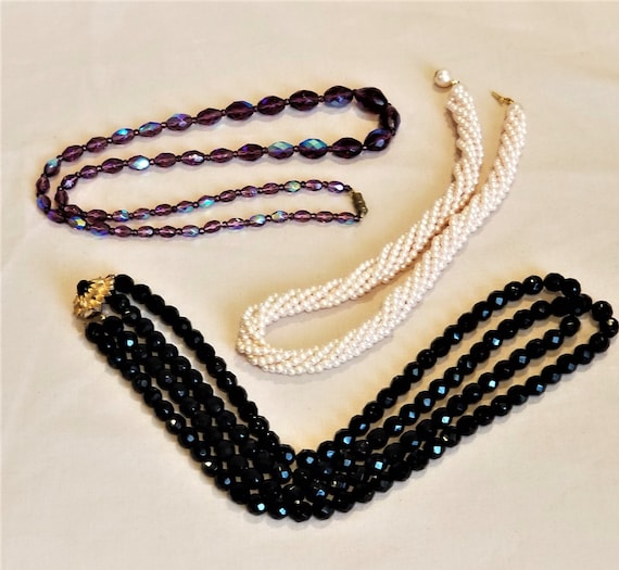 Set of 3 Fashion Jewelry Bead Necklaces with Blac… - image 1