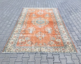 Oushak Rug,Turkish Rug,Vintage Rug,Living Room Rug,Oushak Area Rug,Bohemian Rug,Oushak Handmade Rug,Turkish Area Rug, 6x9.7 Ft,S 387