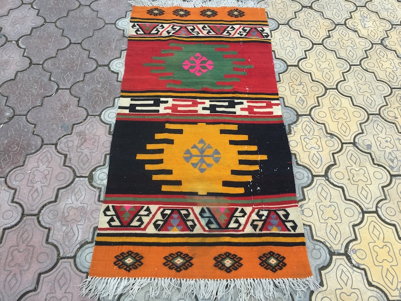 Handmade Rug Weaving Kilim Kelim Antique,Vintage Rug Turkish kilim 2.3 x 4.7 Feet 71 x 144 cm Handwoven Kilim