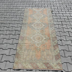 Oushak Runner Rug, Soft Runner Rug, Kitchen Rug, Neutral Rug, Handmade Rug, Vintage Rug, Oriental Rugs, Christmas Gift, Wool Runner, B 727