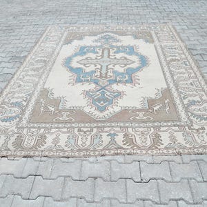 Tapis turc 7 x 9, tapis en laine, tapis 7 x 9, tapis turc, tapis Oushak, tapis vintage, tapis anatolien, tapis en laine 7 x 9, tapis doux, tapis fait main, A1532