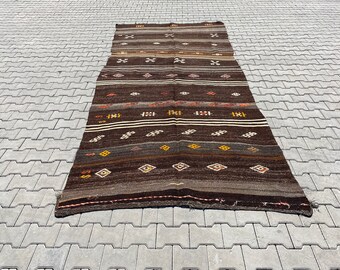 Turkish Kilim Rug Vintage Rug Kitchen Kilim Rug Bohemian Kilim Rug Turkish Rug  5.5 x 11.5 Feet, 166 x 349 Cm, KK 156