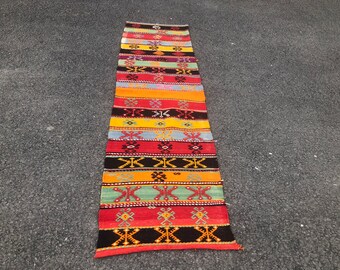 Colorful Turkish Kilim Rug, 2.2 x 8.3 FEET, 67 x 254 CM, Kilim Rug, Living Room Rug, Kilim Rug, Nomadic Woven Rug, Bohemian Kilim Rug