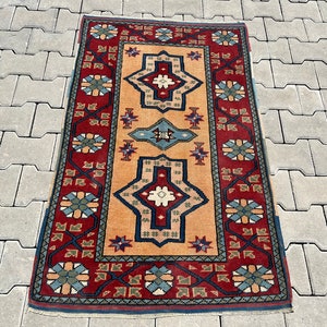 Vintage Rug, Wool Rug, Handmade Rug, Neutral Rug, Doormat Rug, Oushak Small Rug, 3x4 Rug, Turkish Rug, Oushak Rug, Small Rug, Mini Rug,D 299