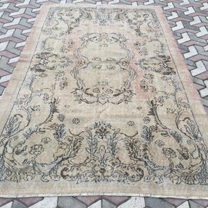 Turkish rug, oushak rug,Vintage Rug,Oushak Carpet,Turkish Carpet,Home Living,Floor Rugs,Gift for her,Anatolian, flower rug, 5.7x9.3 ft,S 129