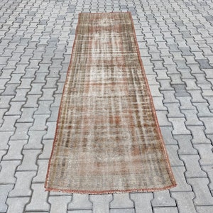 Vintage Turkish Runner Rug,Oushak Runner Rug,Hand Woven Antique Rug,Vintage Runner Rug Hallway Runner,Tribal Runner Rug, 3.1x10.9 Ft - B 355