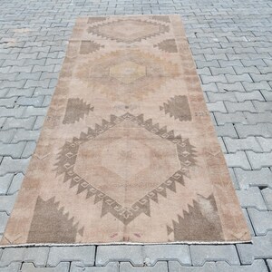 Oushak Runner Rug, Turkish Runner Rug, Vintage Runner Rug, Handmade Runner, Soft Runner Rug, Neutral Rug, Kitchen Runner Rug, Runner, B3302