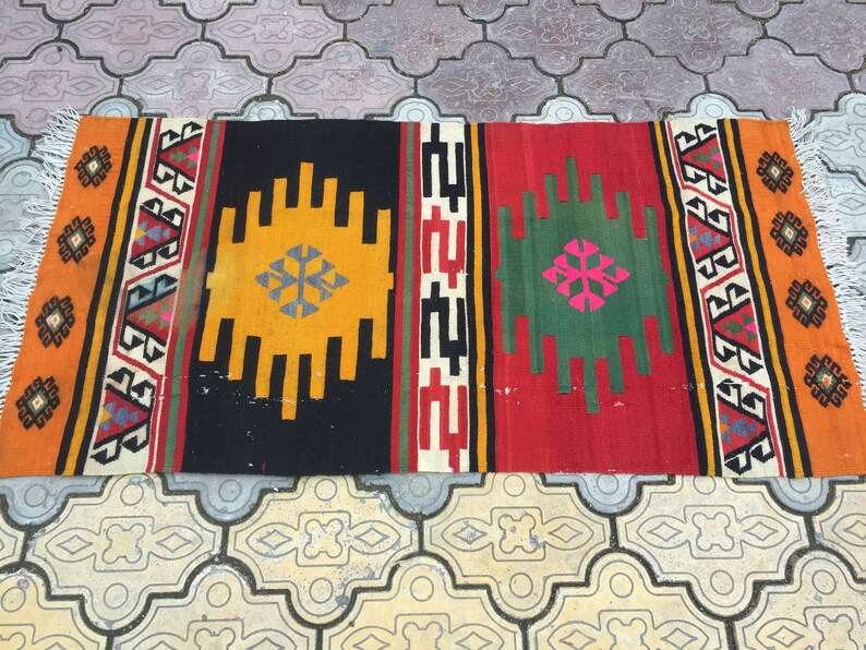 Handmade Rug Weaving Kilim Kelim Antique,Vintage Rug Turkish kilim 2.3 x 4.7 Feet 71 x 144 cm Handwoven Kilim