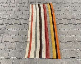 Vintage Kilim Rug,Oushak Kilim,Turkish Kilim Rug, Home Decor Rug, Runner Rug,2x4.5 ft,Decorative Kilim Rug,Bohemian Rug,Kitchen Rug,C 2103