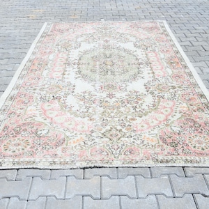 Tappeto Oushak, tappeto da soggiorno, tappeto 6x9, tappeto turco, tappeto vintage, tappeto Oushak, tappeto morbido, tappeto Oushak, tappeto turco, tappeto di lana, S2487