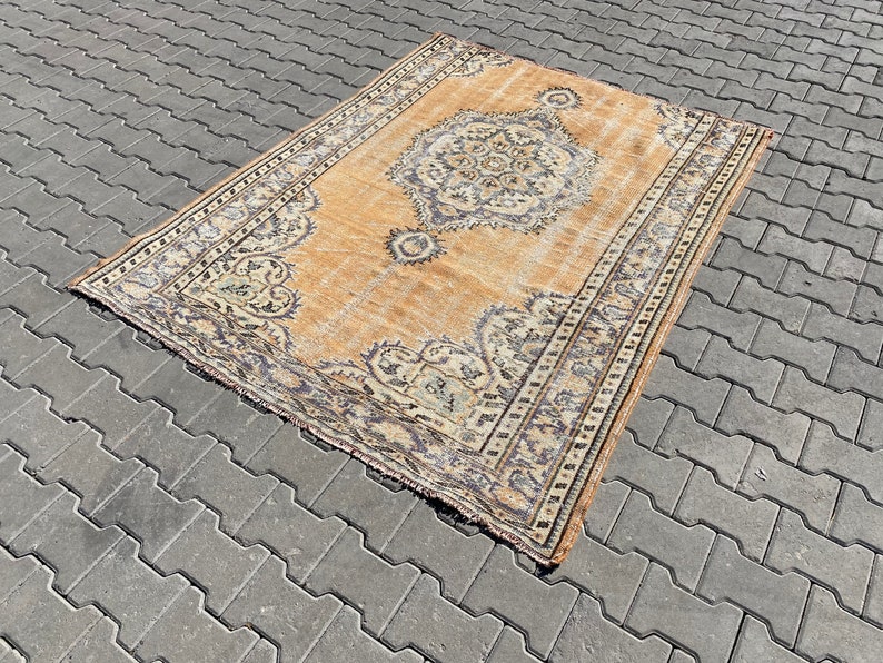 natural wool rug oushak rug turkish oversize rug 5x6.3 feet handwoven rug Free Shipping boho decor rug floor rug orange vintage rug
