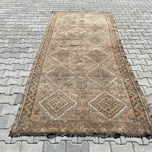 Oushak Runner Rug, Vintage Runner Rug,Neutral Rug, Anatolian Runner Rug, Custom Rug, Turkish Runner Rug, Kitchen Runner Rug, Runner Rug,A700