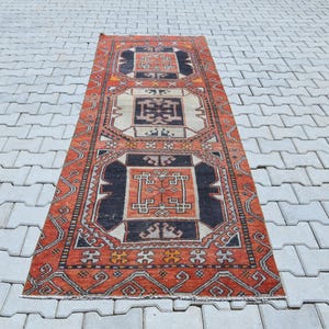 Wool Runner Rug, Turkish Runner Rug, Oushak Runner, Handmade Runner Rug, Vintage Runner Rug, Kitchen Runner Rug, Entryway Runner Rug, B3466