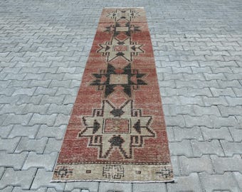 Tappeto da corridoio anatolico, tappeto da corridoio Oushak, tappeto da corridoio turco, tappeto da corridoio fatto a mano, tappeto vintage, tappeto da corridoio in lana, tappeto da corridoio orientale, tappeti, B3189