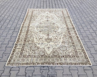 Tapete oushak turco, 5,6 x 9 pés, tapete feito à mão, tapetes vintage, tapetes de área, tapete de lã, 171 x 277 cm, tapete vintage Oushak, tapete turco - S 318