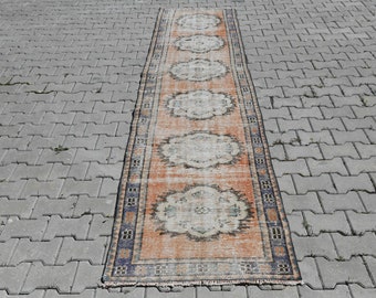 Turkish Runner Rug,Turkish Rug,Bohemian Runner,Oushak Runner Rug,Runner Rug,Vintage Rug,2.7x11.4 Ft,Vintage Runner Rug,Anatolian Rug,B 855