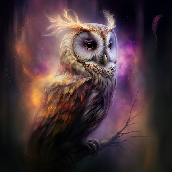 Digital download - Cosmic Wise Owl Spirit Animal - AI Generated Art Print Printable Poster Image Stock Photo PNG