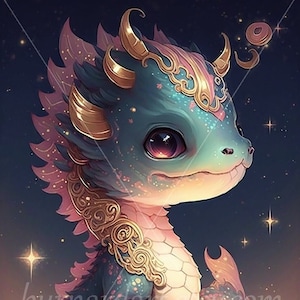 Dragon Digital download - Year of the Dragon 2024 - Chinese Zodiac Animals Anime Japanese Junichi - AI Art Print Printable Image photo PNG