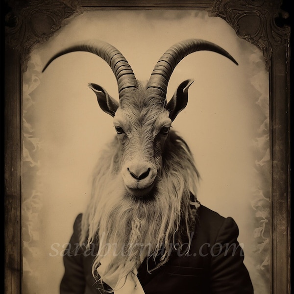 Capricorn Digital download - Victorian Era Goat Sepia - Astrology Zodiac Star Sign - AI Generated Art Print Printable Image stock photo JPG