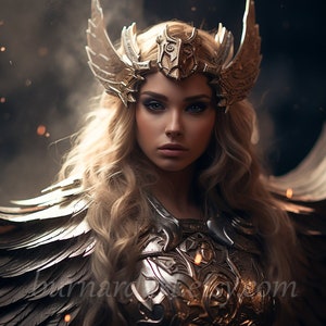 Valkyrie Digital download Scandinavian Mythology Warrior Fantasy AI Art Print Printable Image stock photo PNG image 1