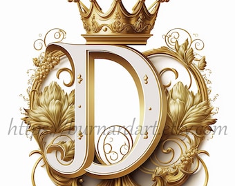 Digital download - Letter D Crown on Whitish Background Alphabet Initials Monogram - AI Generated Art Print Printable Image Stock photo PNG