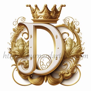 Descarga digital - Letra D Corona sobre fondo blanquecino Monograma de iniciales del alfabeto - Imagen de archivo PNG generada por IA para imprimir