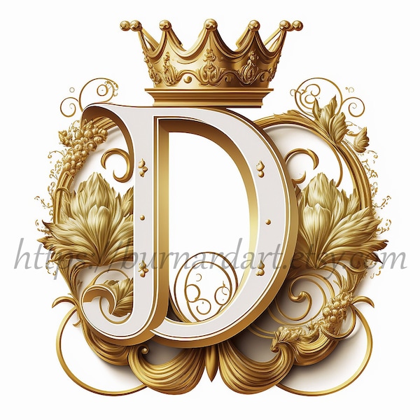 Digital download - Letter D Crown on Whitish Background Alphabet Initials Monogram - AI Generated Art Print Printable Image Stock photo PNG