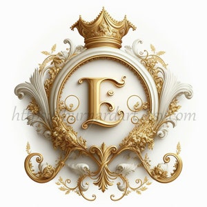 Descarga digital - Letra E Corona sobre fondo blanquecino Monograma de iniciales del alfabeto - Imagen de archivo PNG generada por IA para imprimir