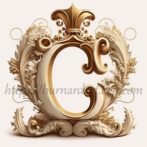 Download digital - Letra C Coroa em fundo esbranquiçado Iniciais do alfabeto Monograma - AI Generated Art Print Imagem para impressão Foto stock PNG