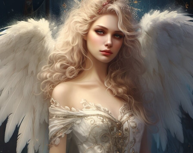 Angel Digital Download With Wings Fantasy AI Art Print Printable Poster ...