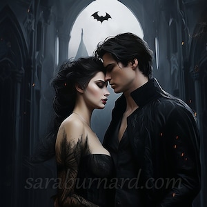 Vampire Couple Digital download - Fantasy Art - Spooky Halloween - AI Art Print Printable Image stock photo PNG