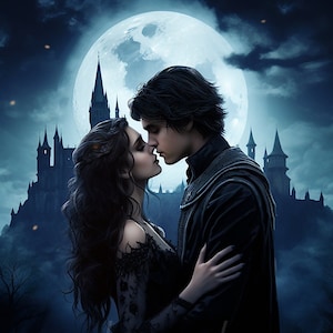 Vampire Couple Digital download - Fantasy Art - Spooky Halloween - AI Art Print Printable Image stock photo PNG