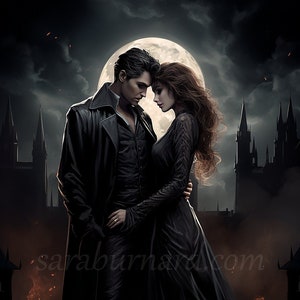 Vampire Couple Digital download - Fantasy Art - Spooky Halloween - AI Art Print Printable Image stock photo PNG