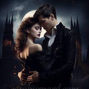Vampire Couple Digital download - Fantasy Art - Spooky Halloween - AI Art Print Printable Image stock photo PNG