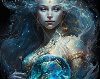 Aquarius Digital download - Astrology Zodiac Star Sign - Sun Moon Rising Ascendant Big 3 - AI Art Print Printable Image stock photo PNG
