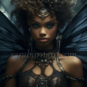 Dark Fairy Digital download - Fantasy Art - Gothic - African American - AI Printable Wall Art - Stock photo PNG